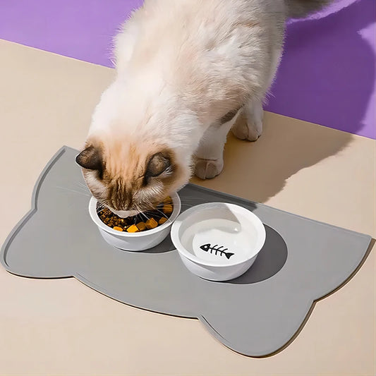 Silicone Pet Feeding Bowl Non-Stick Waterproof Dog Cat Food Mat Puppy Feeder Tray with Water Cushion for Small Dogs